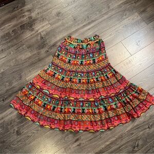 Vintage Jupe Indian maxi Skirt gauze cotton lining full circle tiered flowy